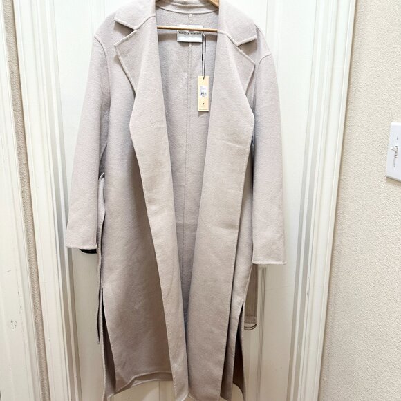 Rebecca Minkoff Women's Wool Blend Belted Wrap Jacket Coat Size L Beige (NEW) - Picture 2 of 15